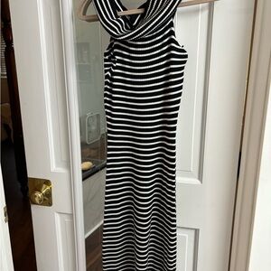 Freshman Monochrome Striped Midi Dress